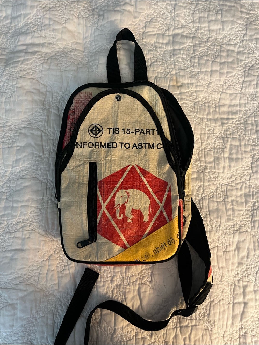 Global Fashion Mission- Sustainable Canvas Sling Bag with Red & Cream Print